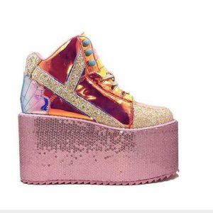 Pink sequin mermaid platform hologram shoes